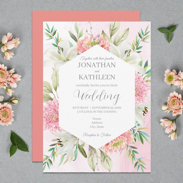 Peach Watercolor Floral Wedding Invitation Inbjudningar (Skapare uppladdad)