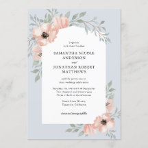 Peach Watercolor Flowers Dusty Blue Bröllop