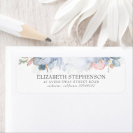 Peach Watercolor Flowers Elegant Dusty Blue Returadress Etikett