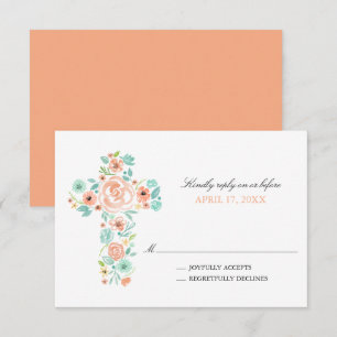 Peach Watercolor Flowers Kor First Communion Inbjudningar