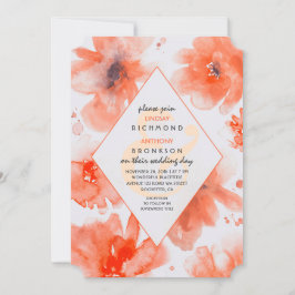 Peach Watercolor Flowers Modern bröllopsinbjudan Inbjudningar