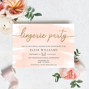Peach Watercolor Guld Lingerie Party Möhippa Inbjudningar