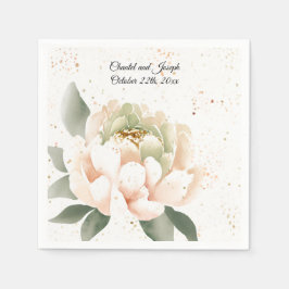Peach Watercolor Peony Bröllop Pappra Napkins Pappersservett