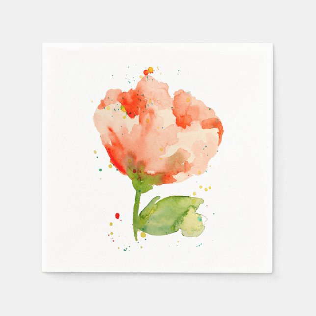 Peach Watercolor Poppy Pappersservett (Framsidan)