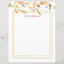 Peach Watercolor Ro Gren Stationery
