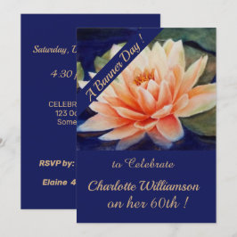 Peach Waterlily Watercolor Blommigt Birthday Inbjudningar