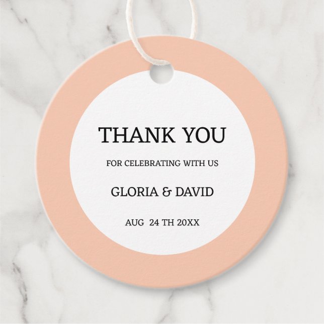 Peach Wedding Favor-Märkre Gåvor Etiketter (Framsida)