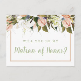 Peach & White Blommigt Matron of Honor Frieri Vykort