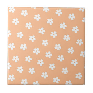 Peach & White Blommigt Retro, Cheerful Kakelplatta