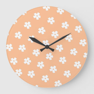 Peach & White Blommigt Retro, Cheerful Stor Klocka