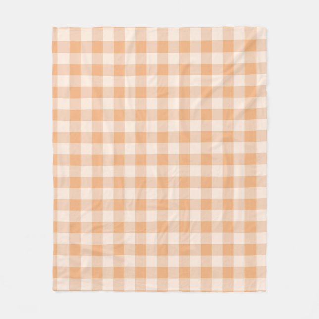 Peach White Checkated Gingham Mönster Fleecefilt (Framsidan)