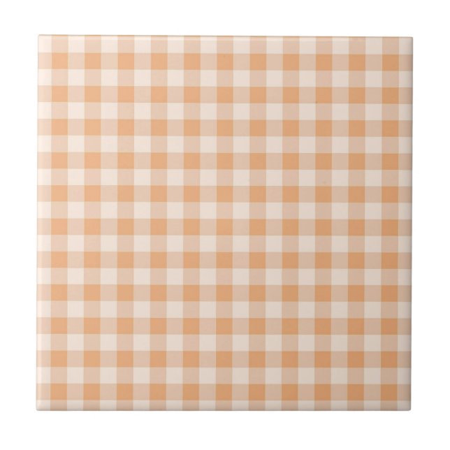 Peach White Checkated Gingham Mönster Kakelplatta (Framsidan)