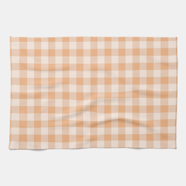 Peach White Checkated Gingham Mönster Kökshandduk (Horisontell)