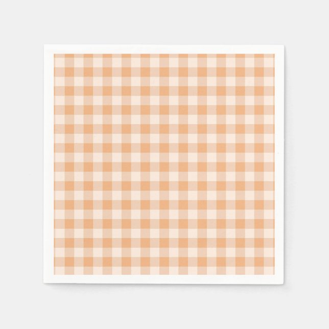 Peach White Checkated Gingham Mönster Pappersservett (Framsidan)