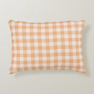 Peach White Checkated Gingham Mönster Prydnadskudde