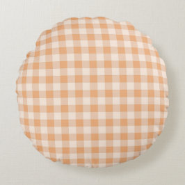 Peach White Checkated Gingham Mönster Rund Kudde