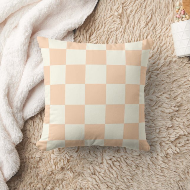 Peach White Checkerboard Pillow Kudde (Filt)