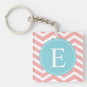 Peach White Chevron Blue Monogram