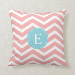 Peach White Chevron Blue Monogram Kudde