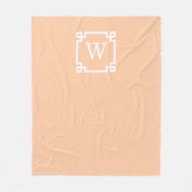 Peach White Grekiska Nyckel Ram #2 Initial Monogra Fleecefilt (Framsidan)