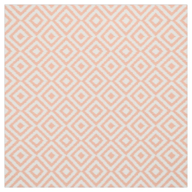 Peach White Ikat Square Mosaic Art Mönster Tyg (Provkarta)