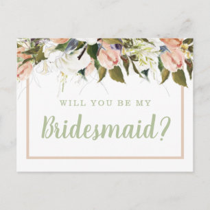 Peach White Land Blommigt Bridesmaid Frieri Vykort