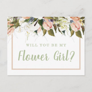 Peach & White Land Flower Girl Frieri Vykort