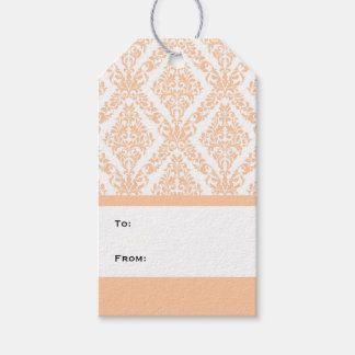 Peach White Modern Damask Gift-Märkre Presentetikett