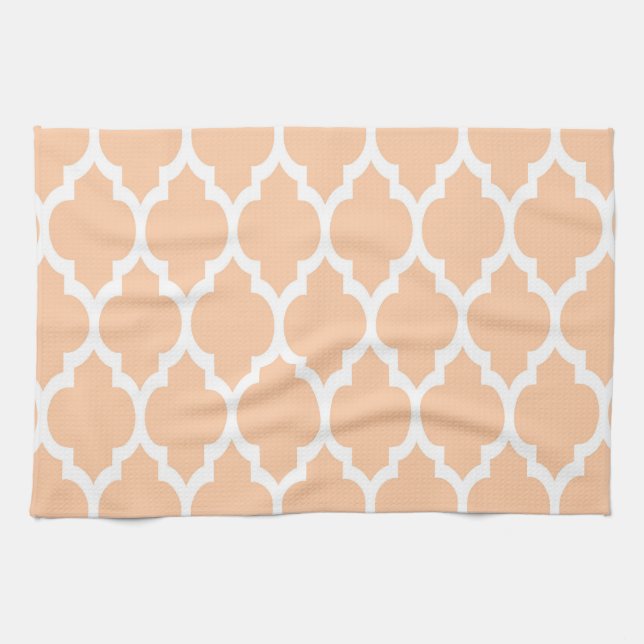 Peach White Moroccan Quatrefoil Mönster #4 Kökshandduk (Horisontell)