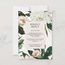Peach White Peonies & Grönt Löv Blommigt Bröllop OSA Kort