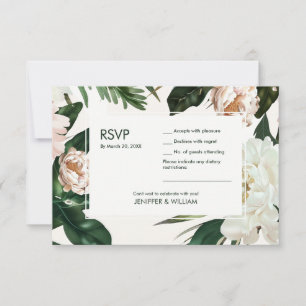 Peach White Peonies & Grönt Löv Blommigt Bröllop OSA Kort