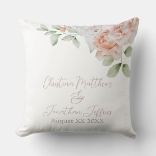 Peach & White Watercolor Flowers Bröllop Keepsak Kudde