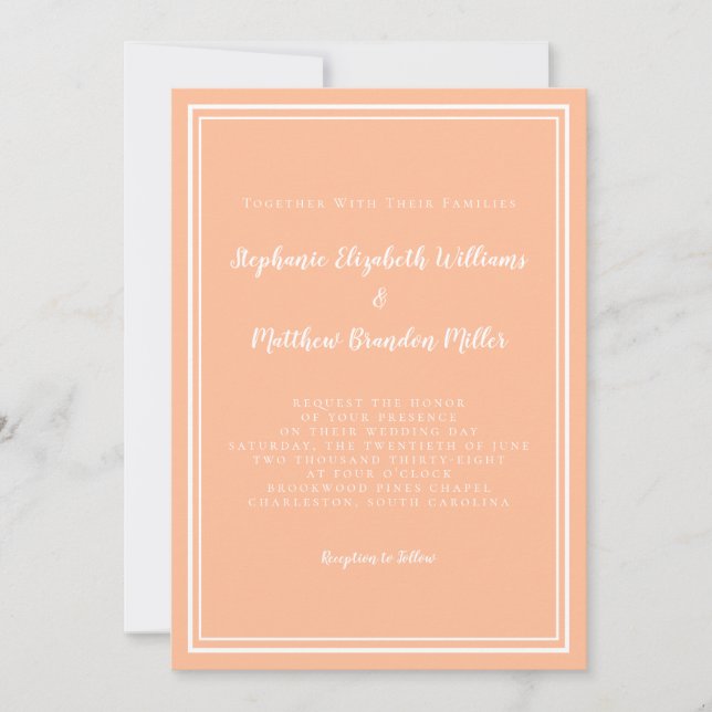Peach White Wedding Enkel Minimalistisk Modern Chi Inbjudningar (Framsida)