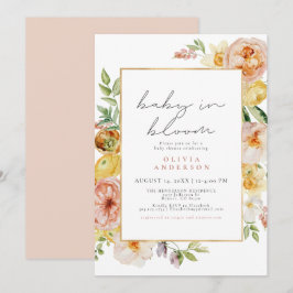 Peach &  Wildblomma Baby Shower Inbjudningar