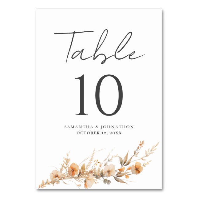 Peach Wildblomma Blommigt Bröllop Bord-kort Bordsnummer (Framsidan)