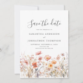 Peach Wildblomma Blommigt Watercolor Bröllop Flat Spara Datumet