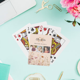 Peach wildblommor fotocollage monogram casinokort