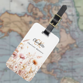 Peach wildblommor rosa beige monogram bagagebricka