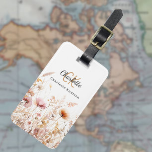 Peach wildblommor rosa beige monogram bagagebricka