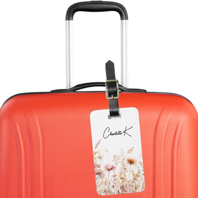 Peach wildblommor rosa beige monogram bagagebricka (Skapare uppladdad)