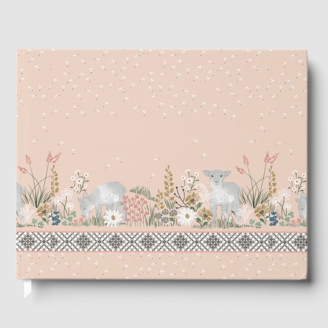 Peach Woodland Lamb Guestbook Gästböcker (Framsida)