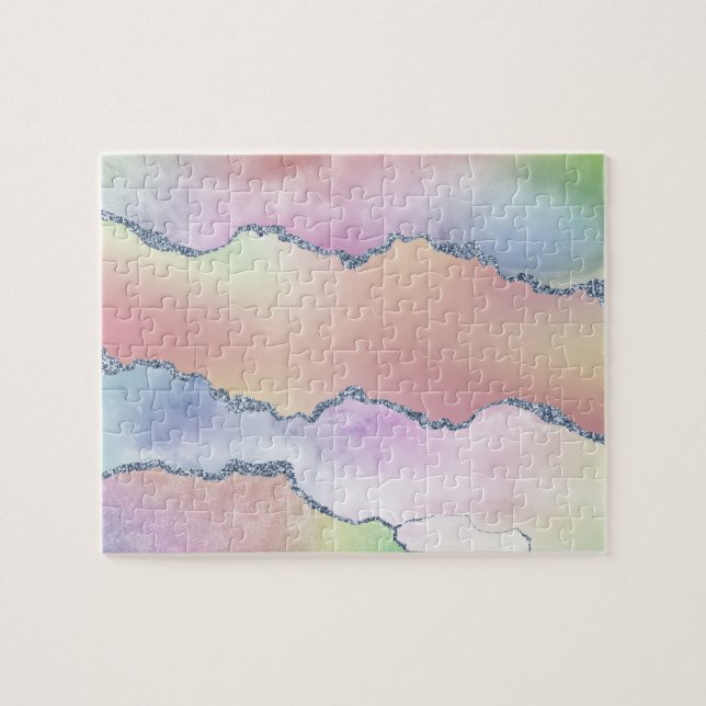 Peachy Agate | Söt Soft Pastel Watercolor Ombre Pussel (Horisontell)