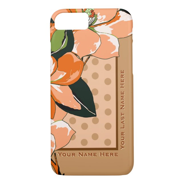 Peachy Azaleas, Polka dots + Camel_Personlig Case-Mate iPhone Skal (Baksida)