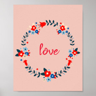Peachy Blommigt Kärlek Poster