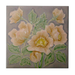 Peachy Blommigt Majolica Faux Relief c1900 Repro Kakelplatta