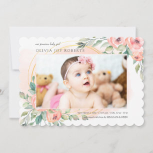 Peachy Blommigt Photo Birth Notice Meddelande