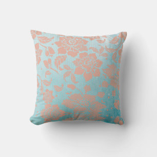 Peachy Blommigt Snöre & Teal Kudde
