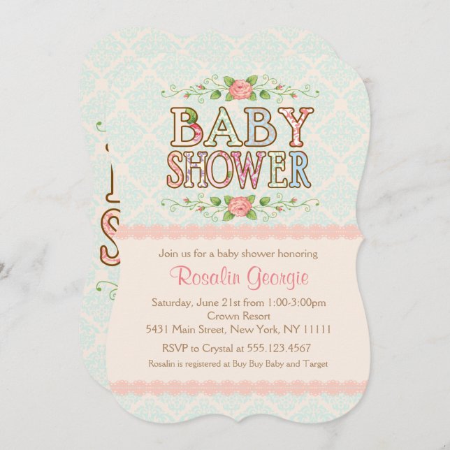 Peachy Chic, Land Baby Shower-inbjudan Inbjudningar (Fram/baksida)