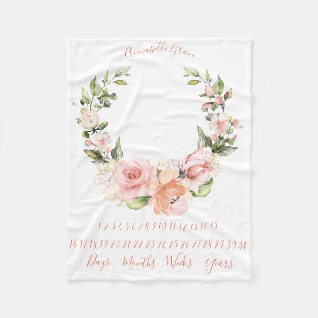 Peachy Coral Ro, månatlig Baby-milstolpe Fleecefilt (Framsidan)