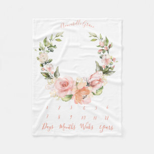 Peachy Coral Ro, månatlig Baby-milstolpe Fleecefilt